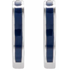 Sterling Silver Blue Enamel Hinged 12.1 mm Hoop Earrings – image 2