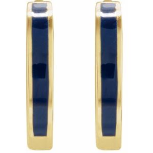 14K Yellow Gold Vermeil Blue Enamel Hinged 12.1 mm Hoop Earrings – image 2