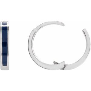 Sterling Silver Blue Enamel Hinged 12.1 mm Hoop Earrings – image 3