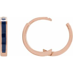 14K Rose Blue Enamel Hinged 12.1 mm Hoop Earrings