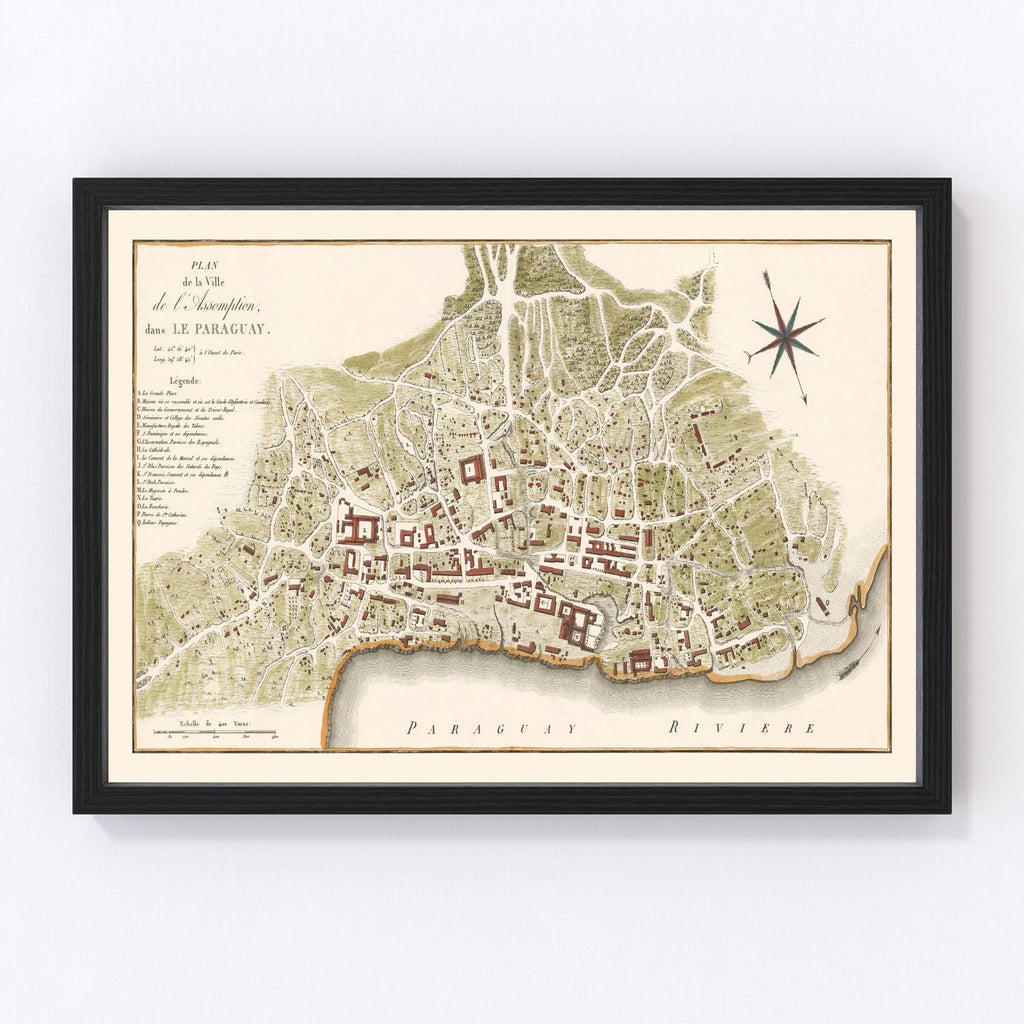 Vintage Map of Asuncion, Paraguay 1809