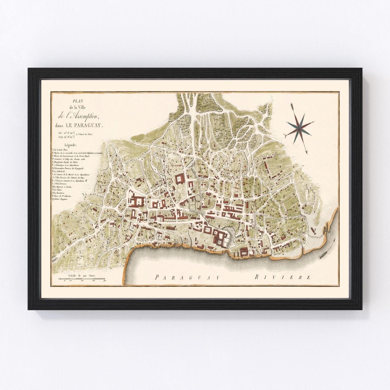 Vintage Map of Asuncion, Paraguay 1809