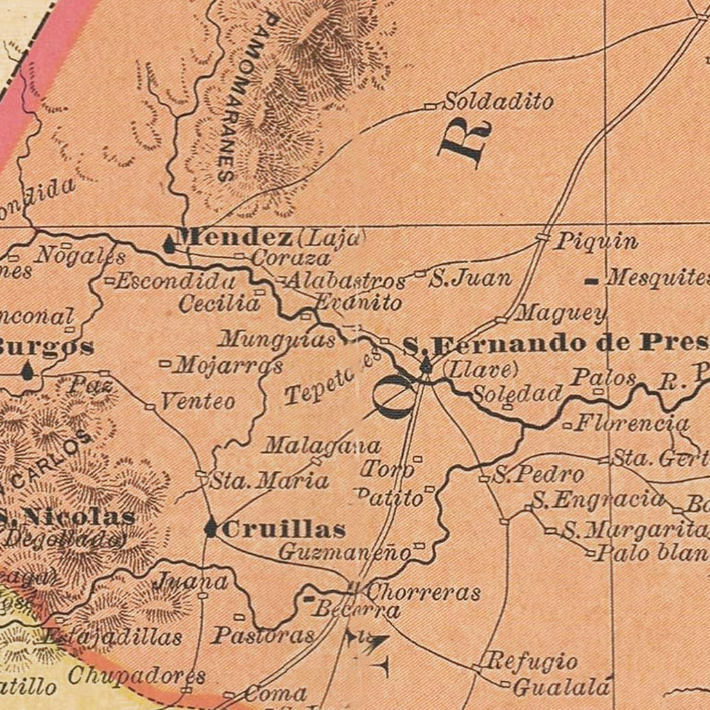 Vintage Tamaulipas, Mexico Map 1897
