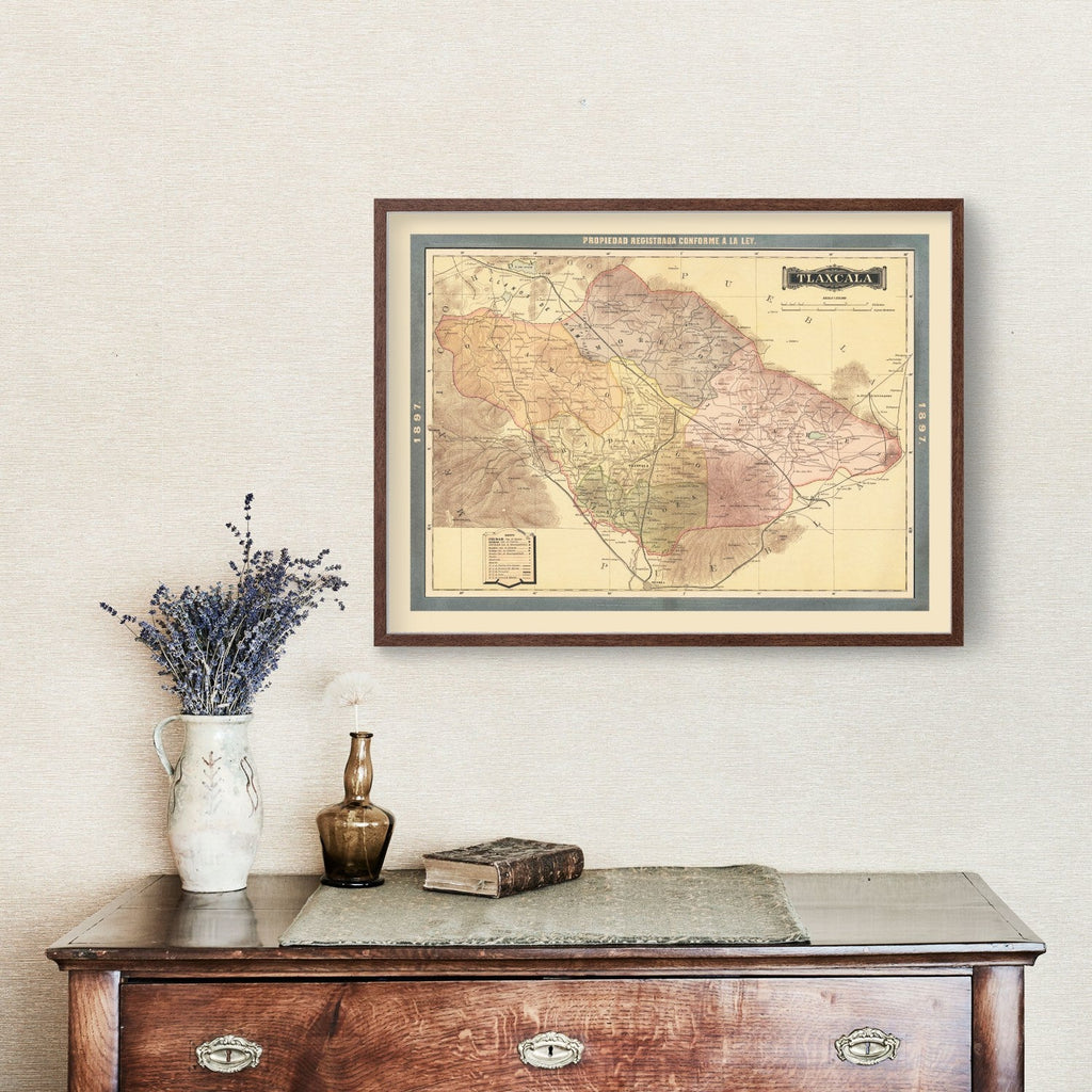 Vintage Tiaxcala, Mexico Map 1897