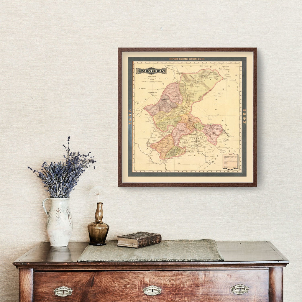 Vintage Zacatecas, Mexico Map 1897