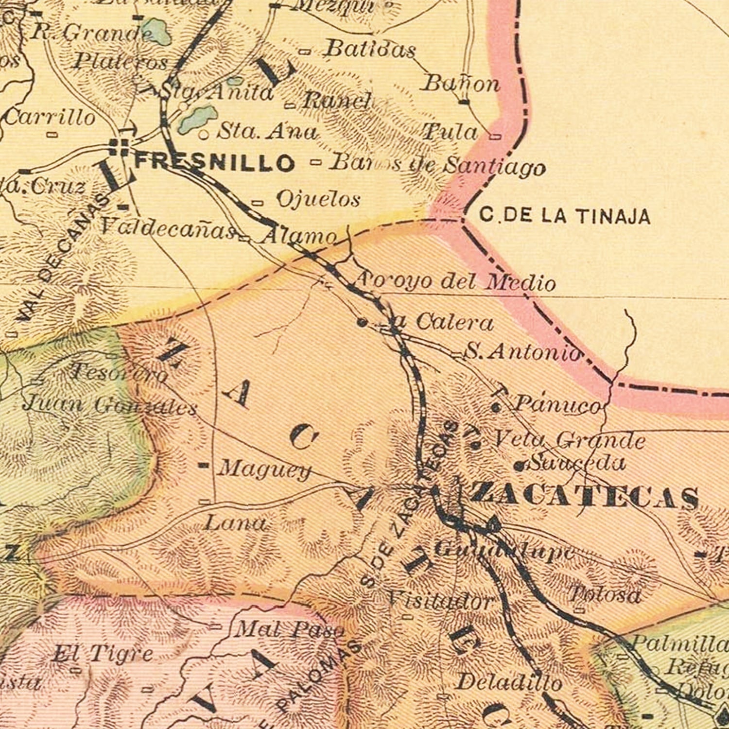 Vintage Zacatecas, Mexico Map 1897