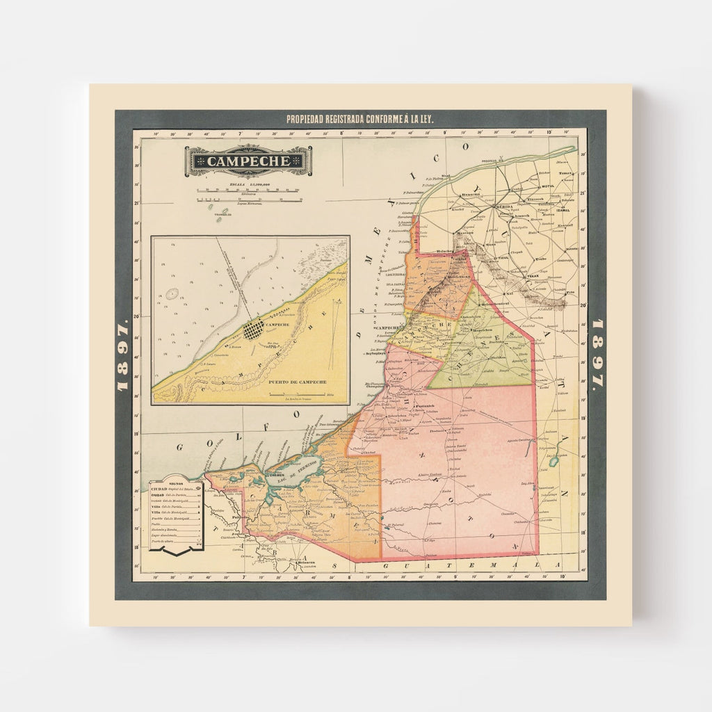 Vintage Campeche, Mexico Map 1897