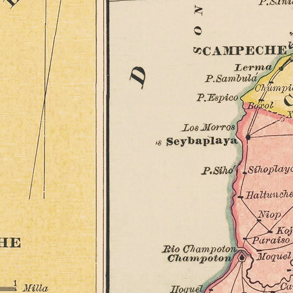 Vintage Campeche, Mexico Map 1897