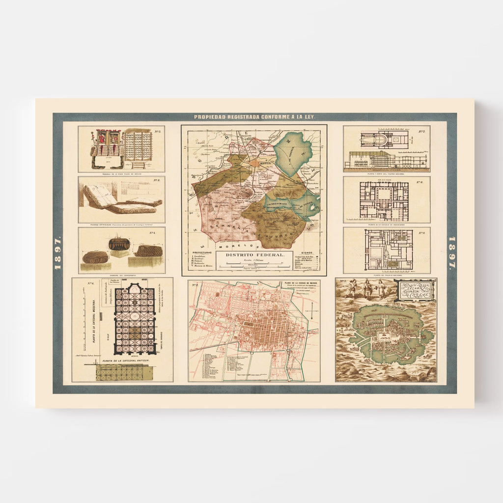 Vintage Map of Mexico City, Mexico 1897