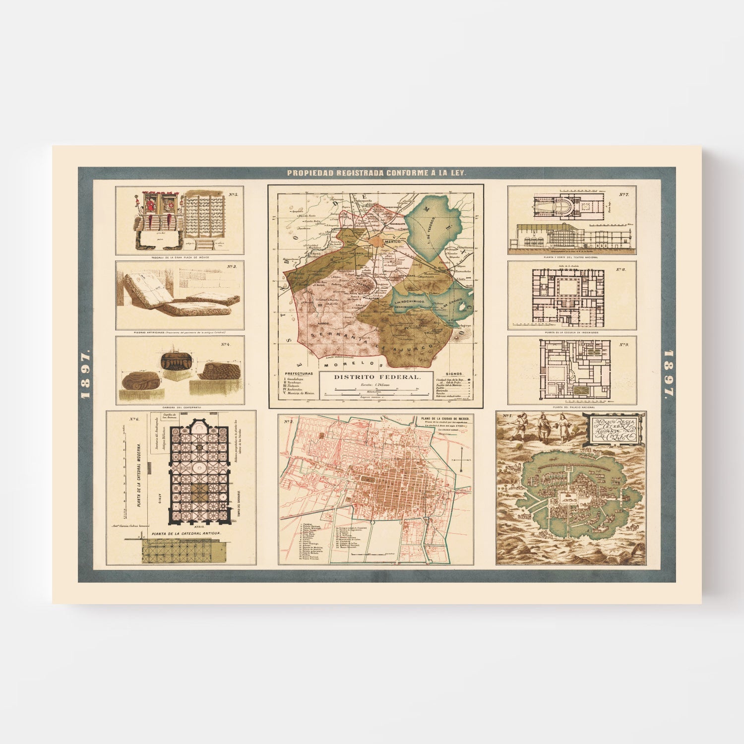 Vintage Map of Mexico City, Mexico 1897