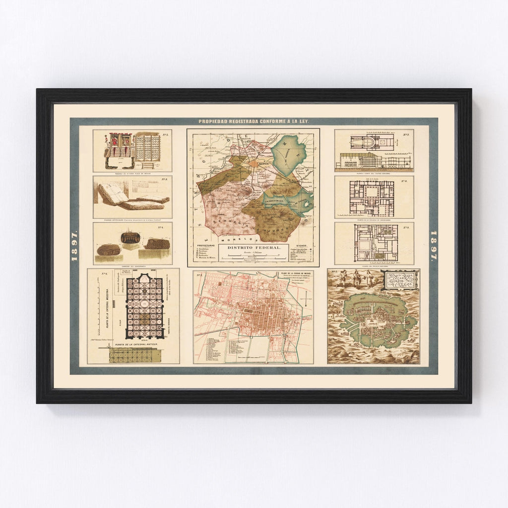 Vintage Map of Mexico City, Mexico 1897
