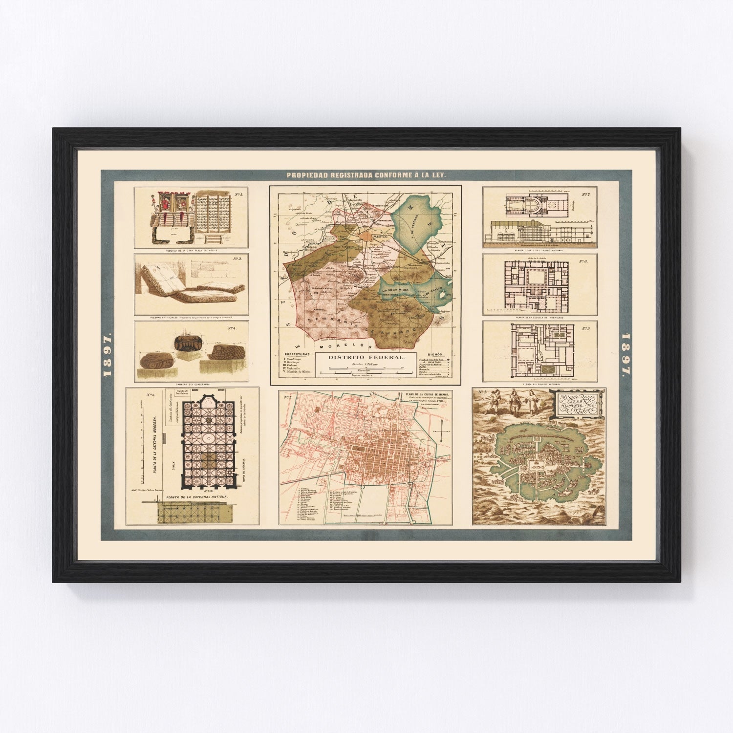 Vintage Map of Mexico City, Mexico 1897