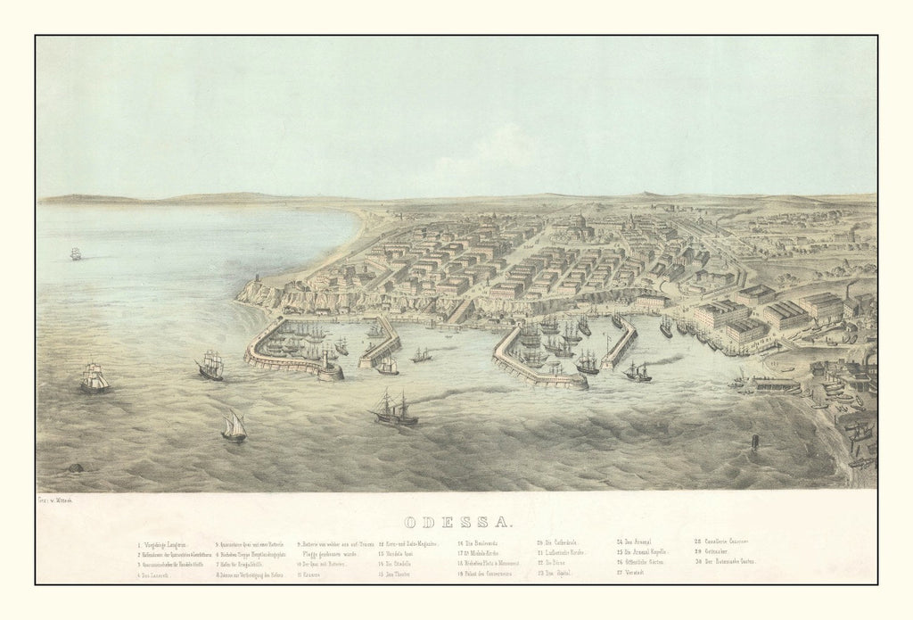 Vintage Map of Odesa, Ukraine 1854