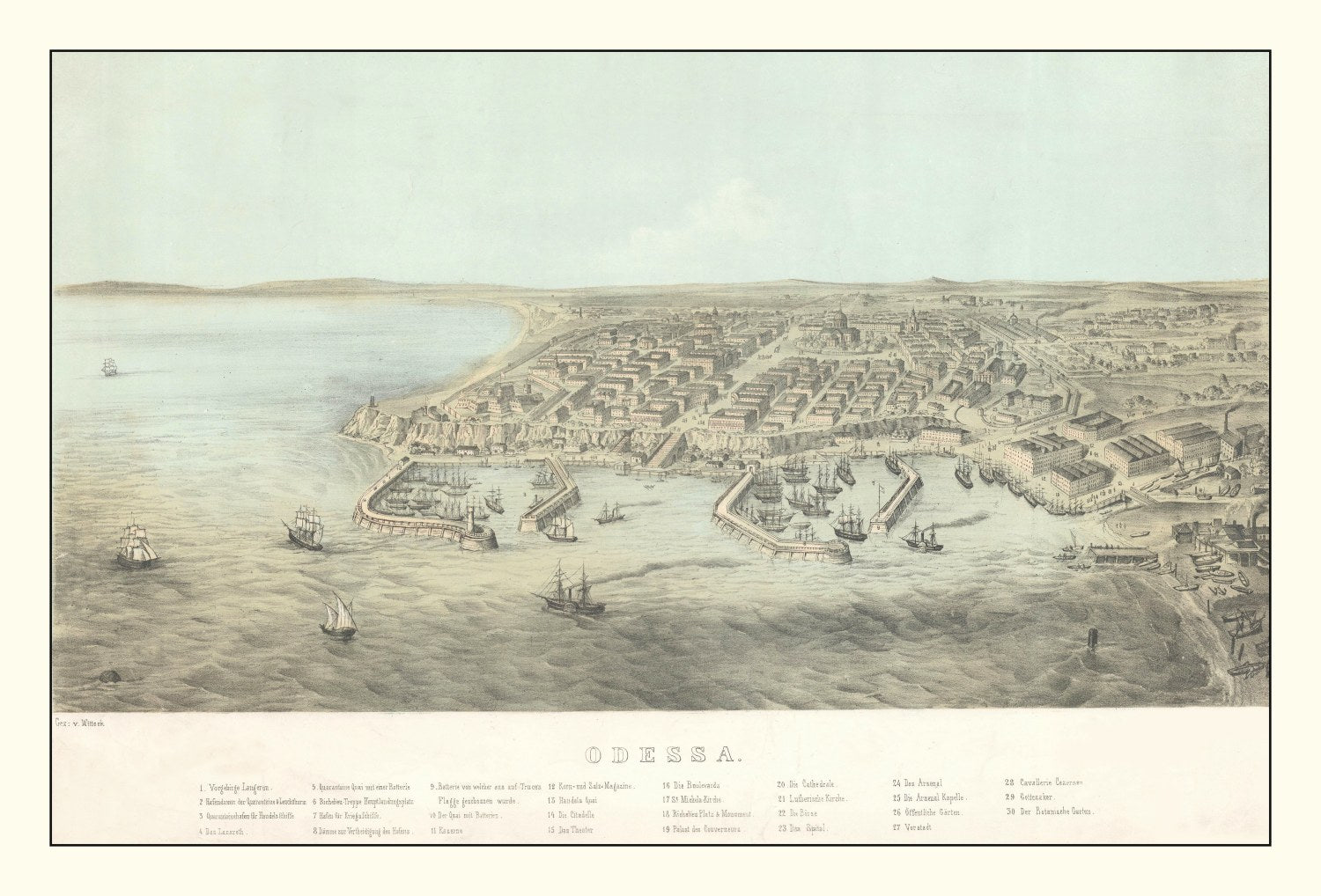 Vintage Map of Odesa, Ukraine 1854