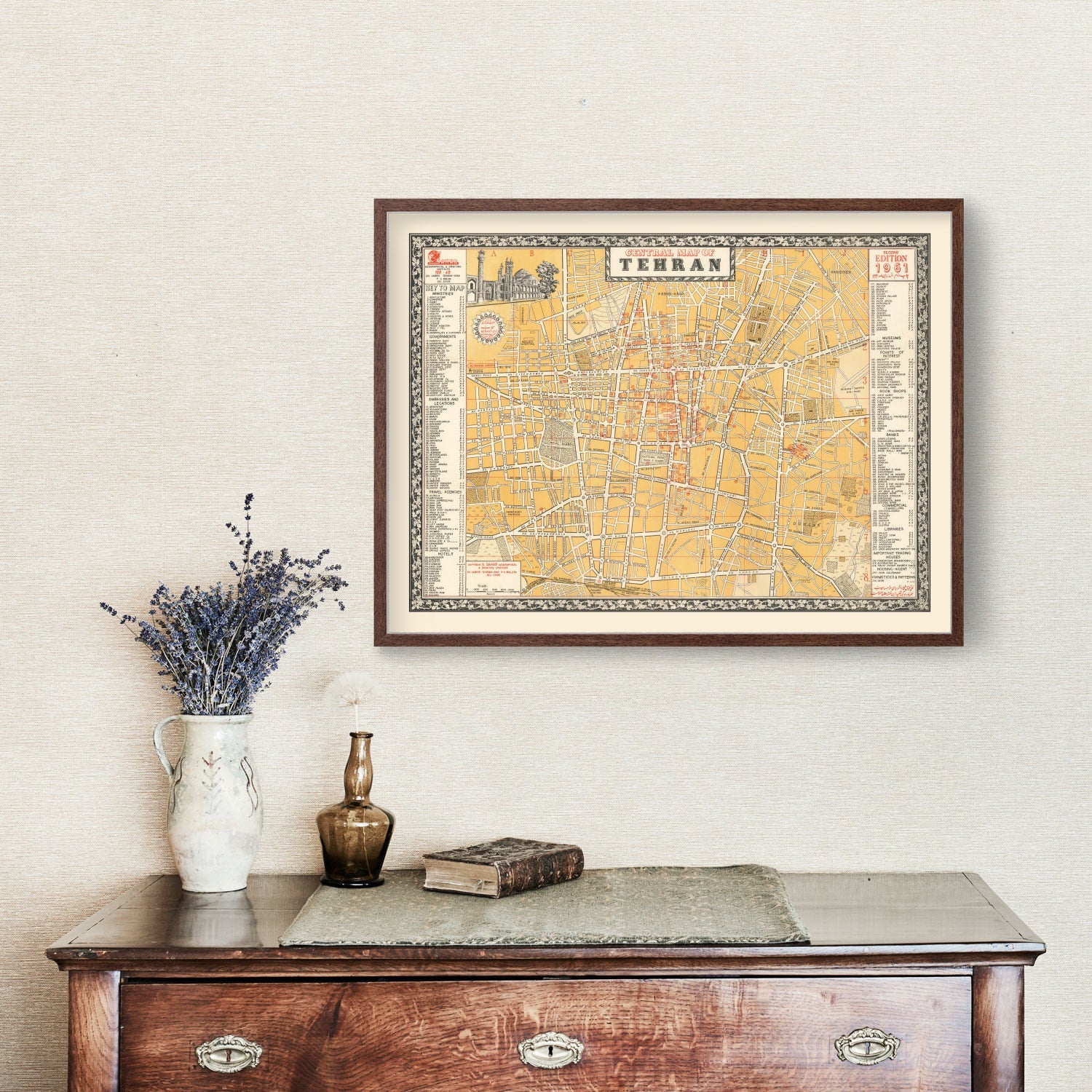 Vintage Map of Tehran, Iran 1961