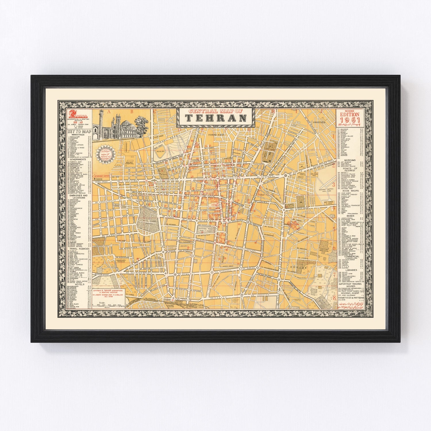 Vintage Map of Tehran, Iran 1961