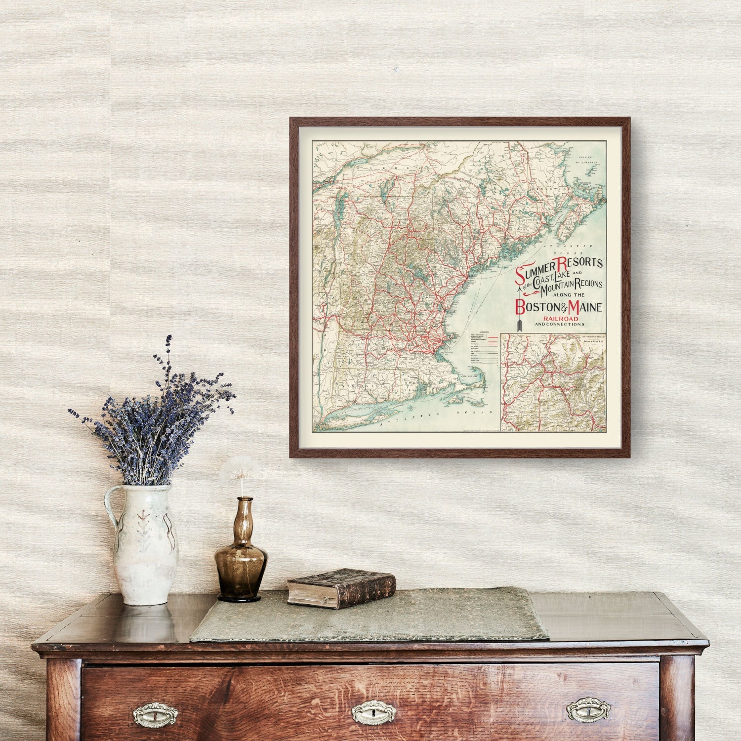 Vintage New England Summer Resorts Map 1910