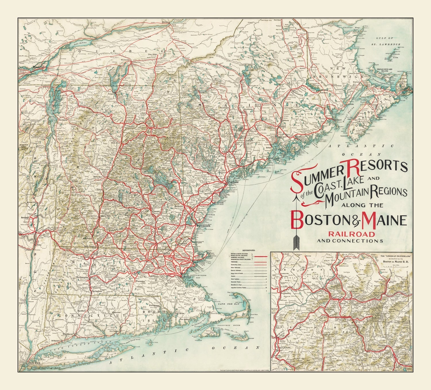 Vintage New England Summer Resorts Map 1910