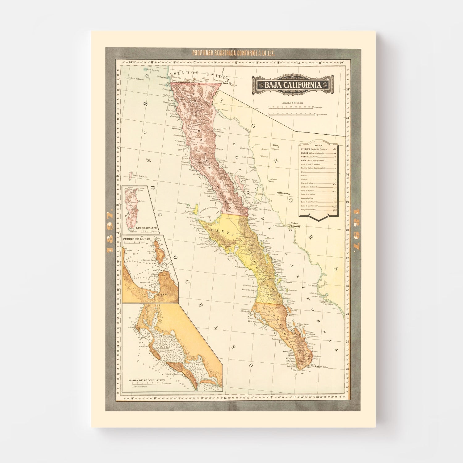 Vintage Baja California Map 1897