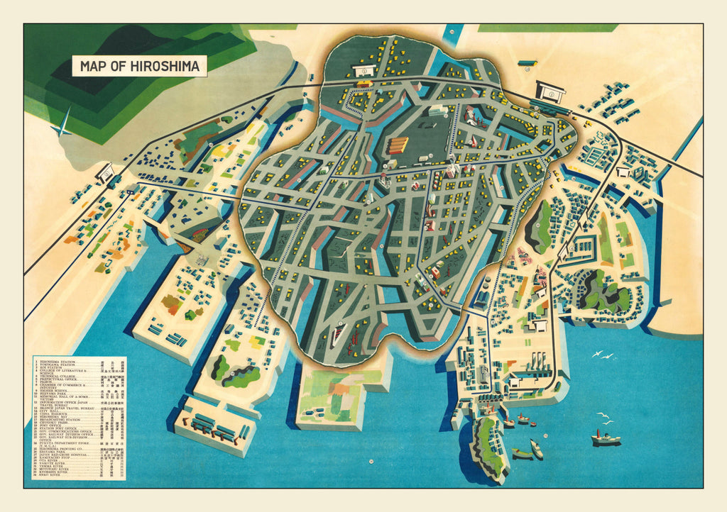 Vintage Map of Hiroshima, Japan 1947