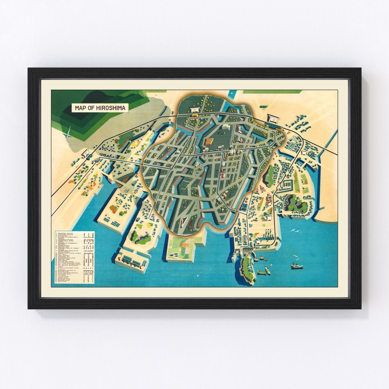 Vintage Map of Hiroshima, Japan 1947