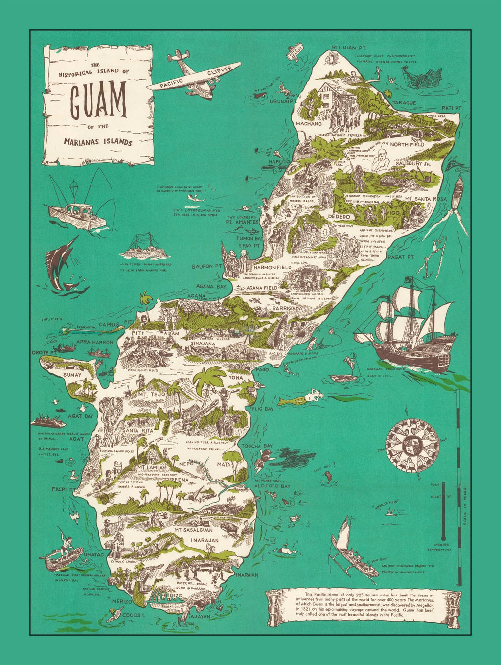 Vintage Guam Map 1958