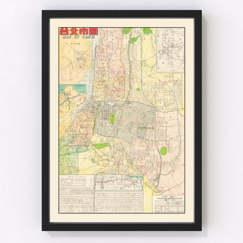 Vintage Map of Taipei, Taiwan 1957