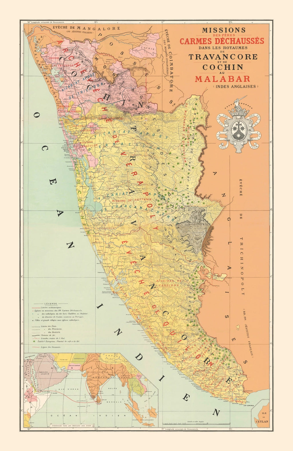 Vintage Malabar, India Map 1892