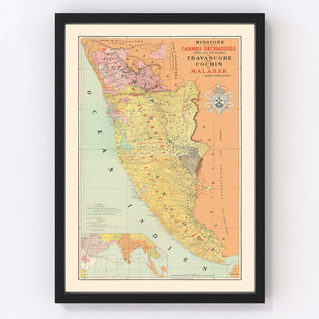 Vintage Malabar, India Map 1892