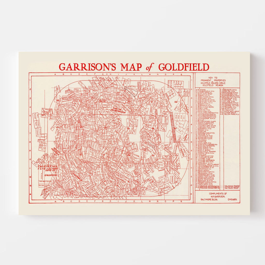 Vintage Goldfield, NV Mining Claims Map 1906