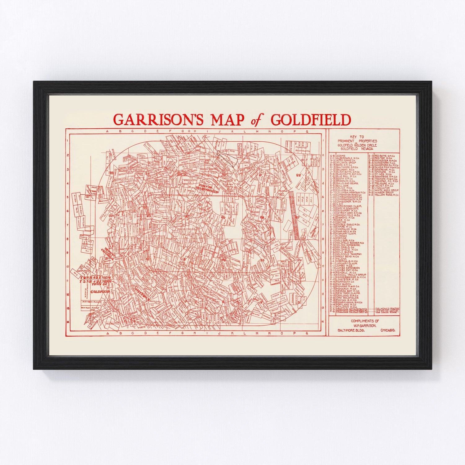 Vintage Goldfield, NV Mining Claims Map 1906