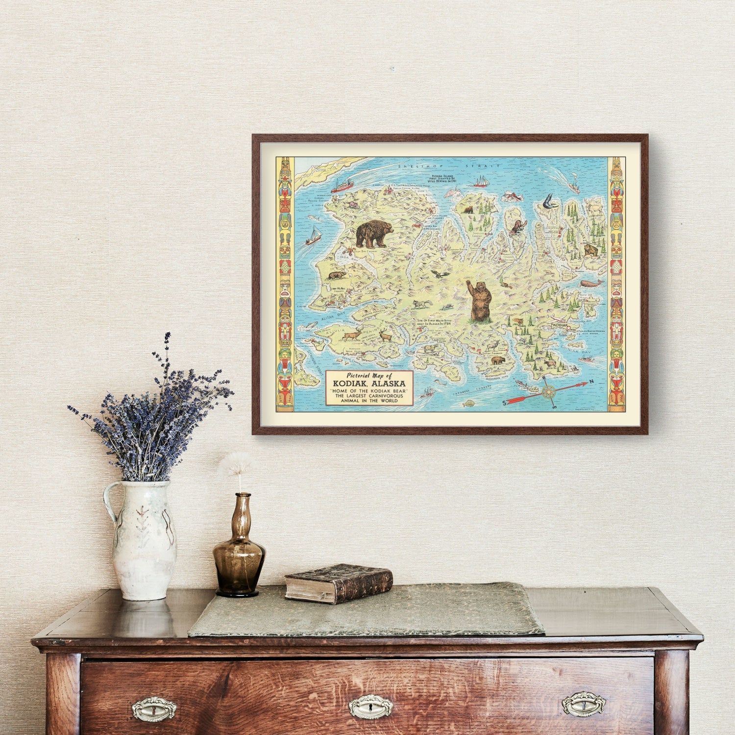 Vintage Kodiak Island Map 1948