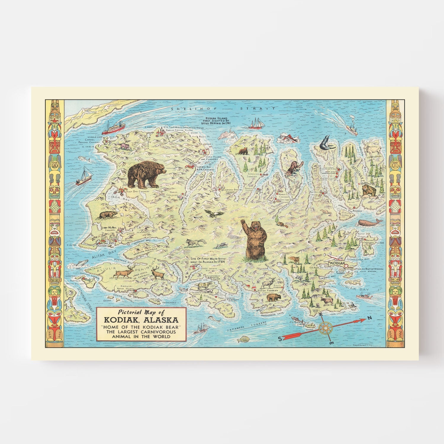 Vintage Kodiak Island Map 1948