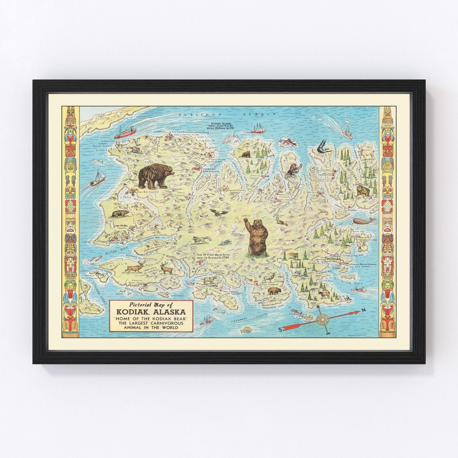 Vintage Kodiak Island Map 1948