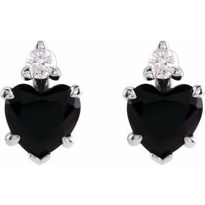Sterling Silver Natural Black Onyx & .06 Natural Diamond Stud Earrings – image 2