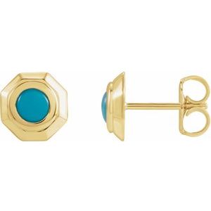 14K Yellow Gold Natural Turquoise Geometric Cabochon Earrings