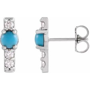 Platinum Natural Turquoise & 1/5 CTW Natural Diamond Bar Earrings