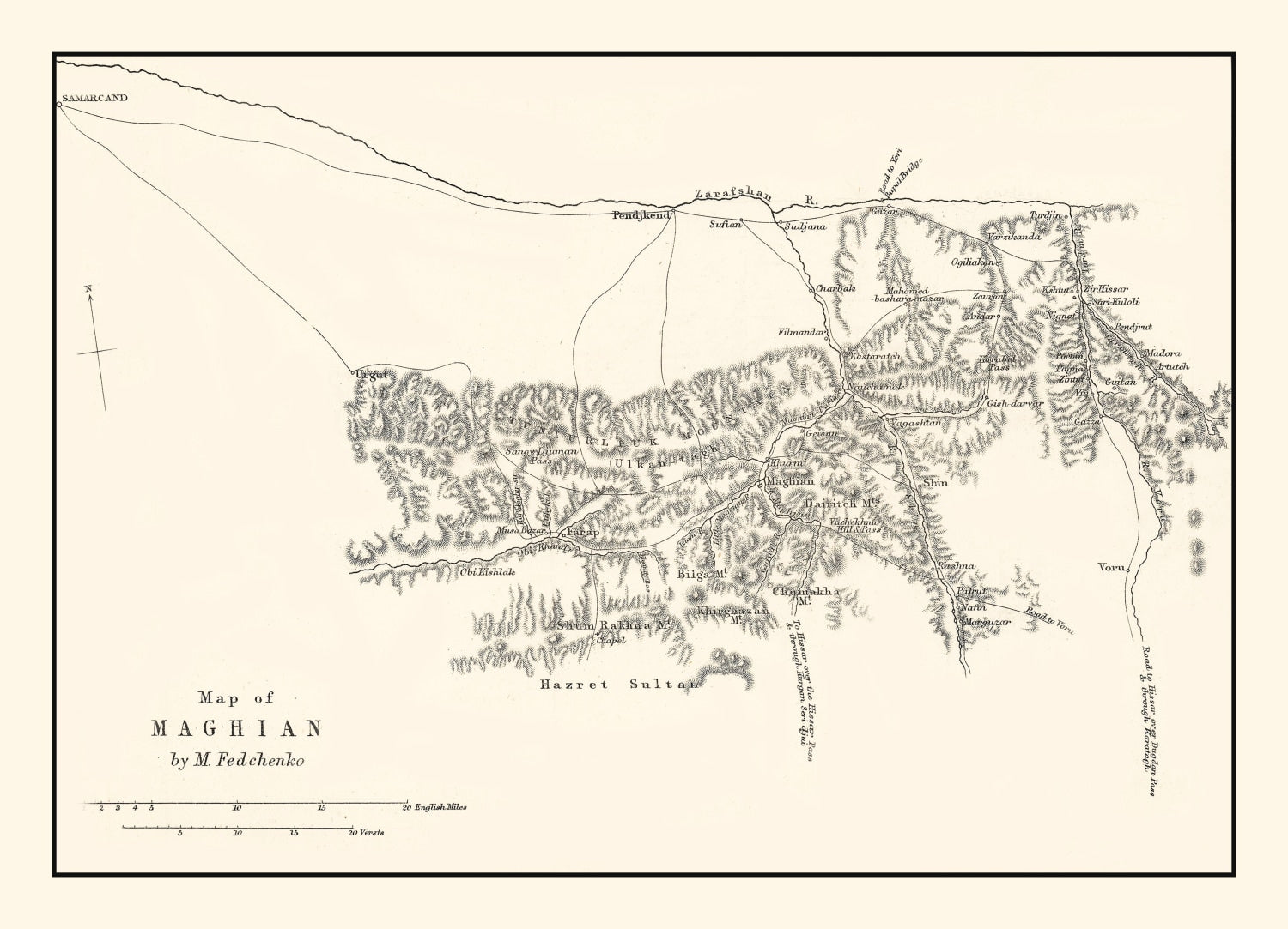 Vintage Western Tajikistan Map 1873
