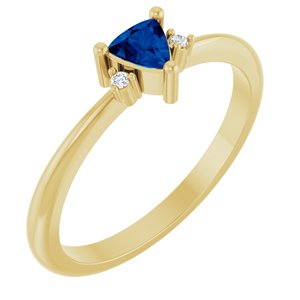14K Yellow Gold Lab-Grown Blue Sapphire & .015 CTW Natural Diamond Ring