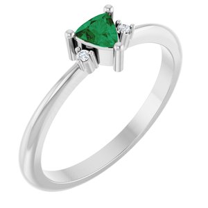 14K White Gold Lab-Grown Emerald & .015 CTW Natural Diamond Ring