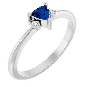 14K White Gold Lab-Grown Blue Sapphire & .015 CTW Natural Diamond Ring