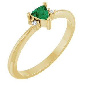 14K Yellow Gold Lab-Grown Emerald & .015 CTW Natural Diamond Ring