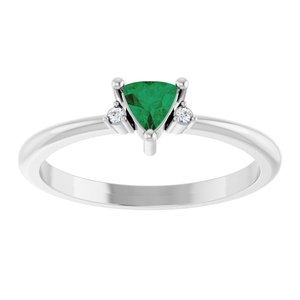 14K White Gold Natural Emerald & .015 CTW Natural Diamond Ring
