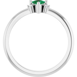 Sterling Silver Lab-Grown Emerald & .015 CTW Natural Diamond Ring