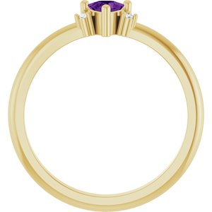 14K Yellow Gold Natural Amethyst & .015 CTW Natural Diamond Ring