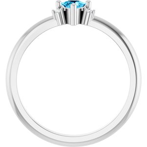 14K White Gold Natural Aquamarine & .015 CTW Natural Diamond Ring