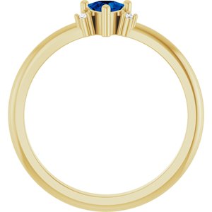 14K Yellow Gold Lab-Grown Blue Sapphire & .015 CTW Natural Diamond Ring