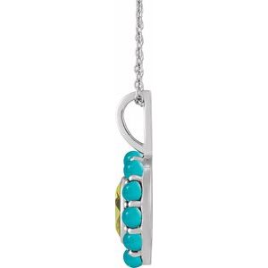 Platinum Natural Peridot & Natural Turquoise Halo-Style 16-18" Necklace