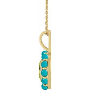 14K Yellow Gold Natural Peridot & Natural Turquoise Halo-Style 16-18" Necklace
