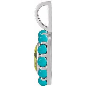 Sterling Silver Natural Peridot & Natural Turquoise Halo-Style Pendant
